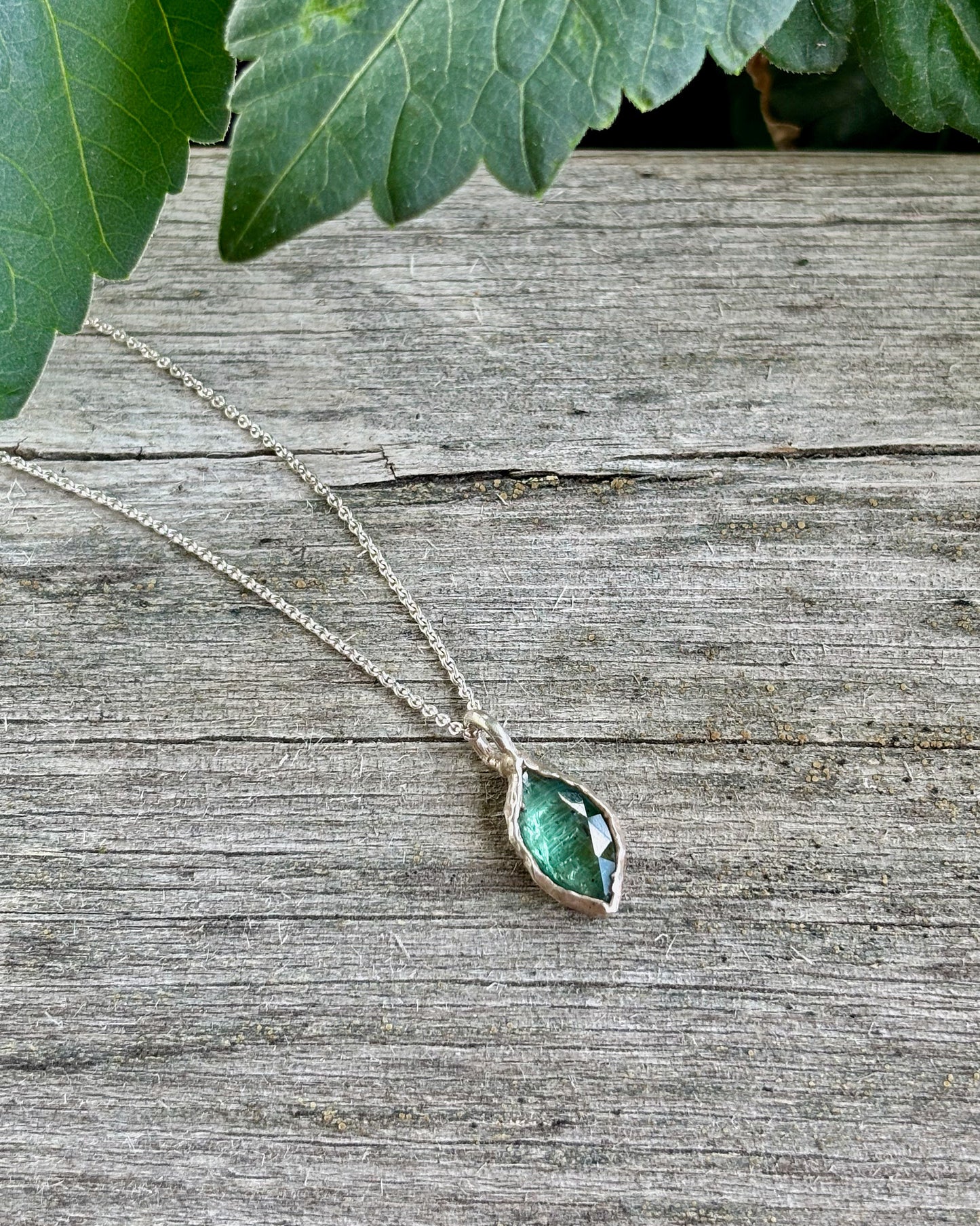 Cocoon Green Kyanite Silver Necklace